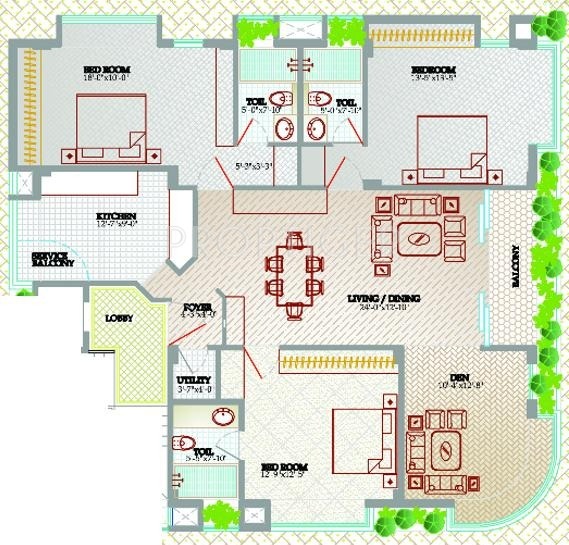 Orbit Group Bliss Floor Plan (3BHK+3T)