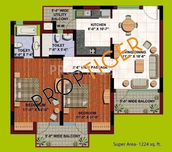 ABA Orange County (2BHK+2T (1,224 sq ft) 1224 sq ft)