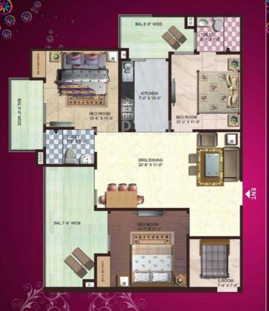 SG Impression Plus (3BHK+2T (1,530 sq ft)   Servant Room 1530 sq ft)