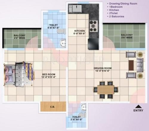 Panchsheel Primrose (1BHK+2T (645 sq ft) 645 sq ft)