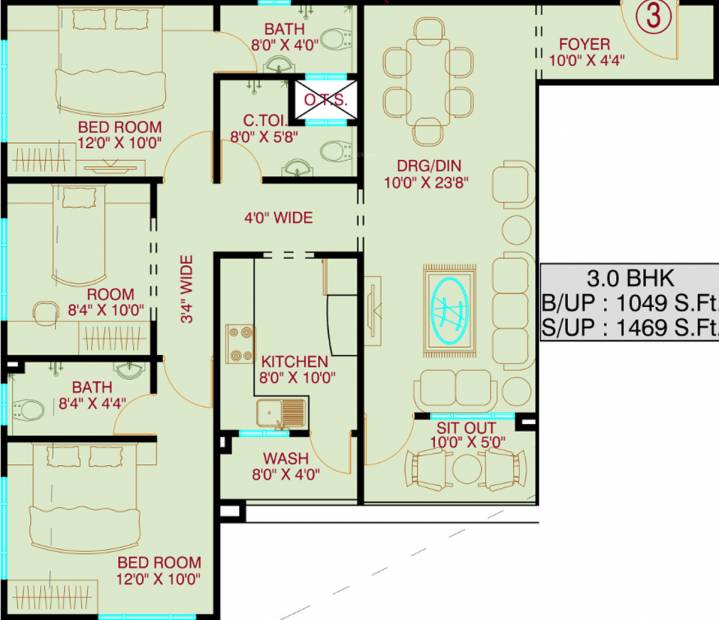 Vista Victoria Urbane Oasis (3BHK+3T (1,469 sq ft) 1469 sq ft)