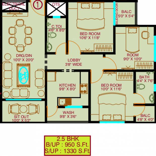 Vista Victoria Urbane Oasis (3BHK+2T (1,330 sq ft) 1330 sq ft)