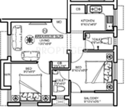 Sabari Rose Paradise (2BHK+2T (656 sq ft) 656 sq ft)