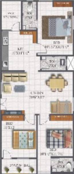 Cresco Defence Residency (3BHK+3T (1,315 sq ft) 1315 sq ft)