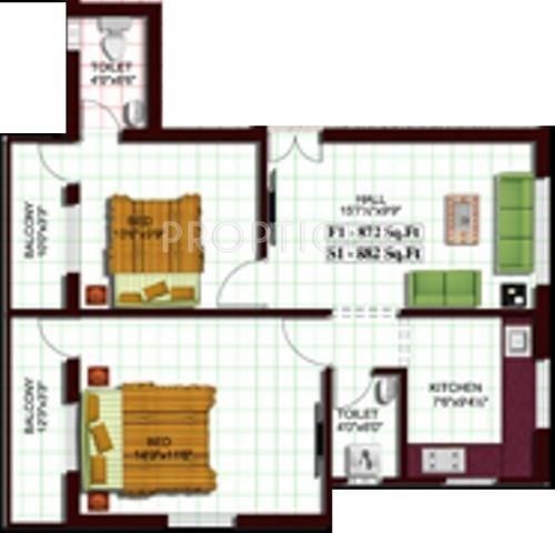 Sabari Jasmine (2BHK+2T (860 sq ft) 860 sq ft)