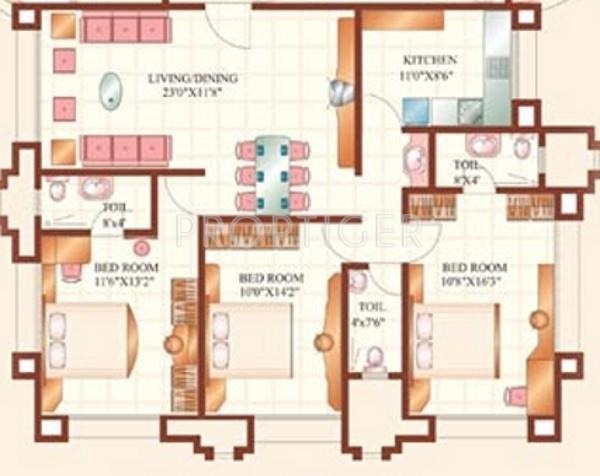 Sabari Shikhar Floor Plan (3BHK+3T)