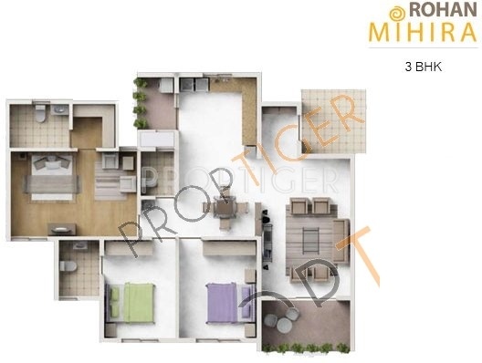 Rohan Mihira Floor Plan (3BHK+3T)