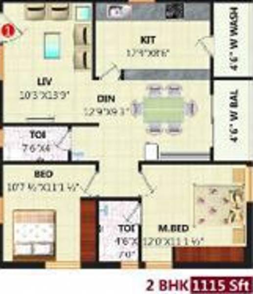 S V Sahasra (2BHK+2T (1,115 sq ft) 1115 sq ft)