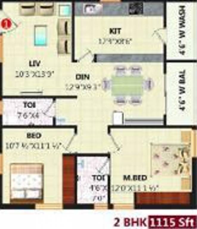 S V Sahasra (2BHK+2T (1,115 sq ft) 1115 sq ft)