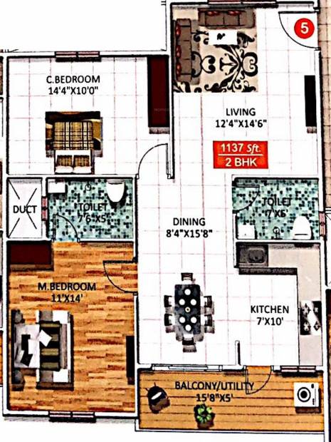 Star Sree Sai Heritage (2BHK+2T (1,137 sq ft) 1137 sq ft)