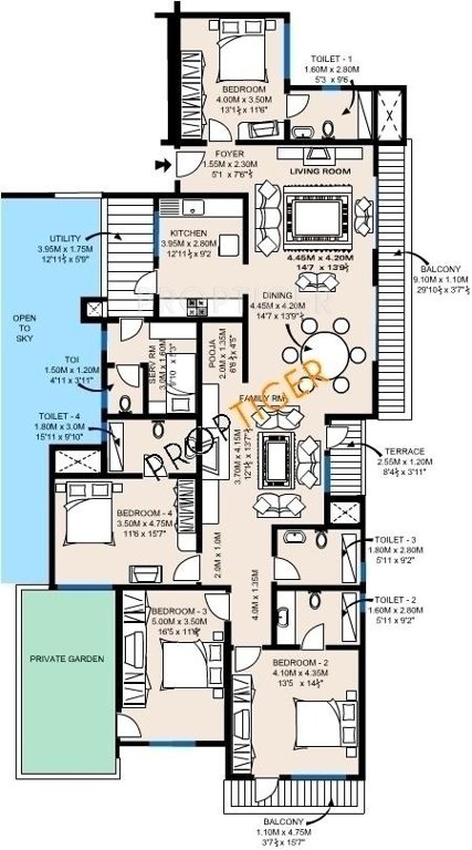 Sobha Fiorella (4BHK+5T (2,956 sq ft)   Servant Room 2956 sq ft)