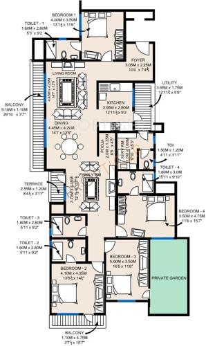 Sobha Fiorella (4BHK+5T (2,956 sq ft)   Servant Room 2956 sq ft)