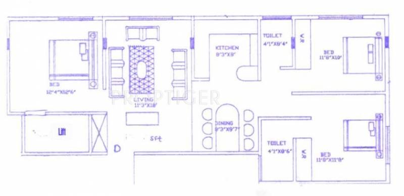 Kataria KB Apartments (3BHK+2T (1,328 sq ft) 1328 sq ft)