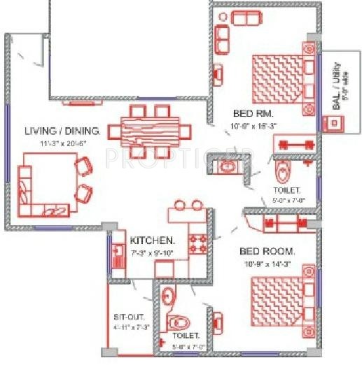 RK Atulya (2BHK+2T (1,120 sq ft) 1120 sq ft)