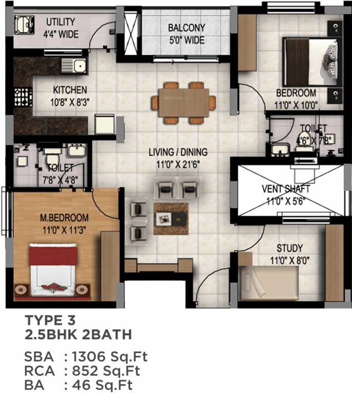 Maarq Alpha (2BHK+2T (1,306 sq ft) + Study Room 1306 sq ft)