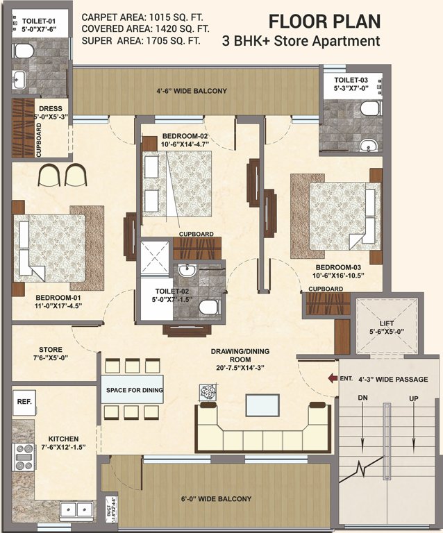 SBP Gateway Of Dreams (3BHK+3T (1,705 sq ft) 1705 sq ft)