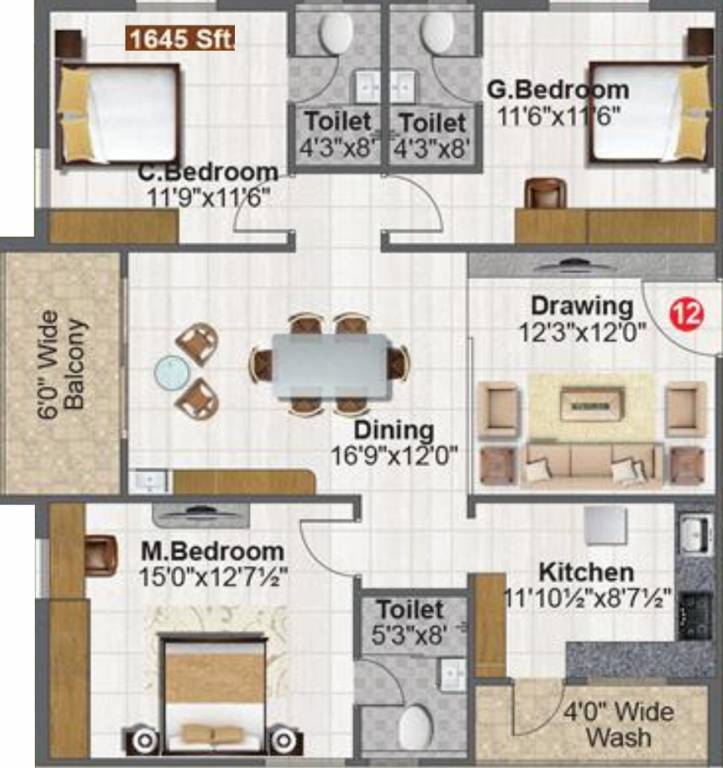 Fortune Green Falcon (3BHK+3T (1,645 sq ft) 1645 sq ft) Fortune Green Falcon (3BHK+3T (1,645 sq ft) 1645 sq ft)