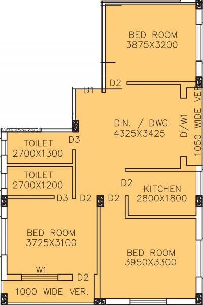 Sun CD 40 (3BHK+2T (1,266 sq ft) 1266 sq ft)