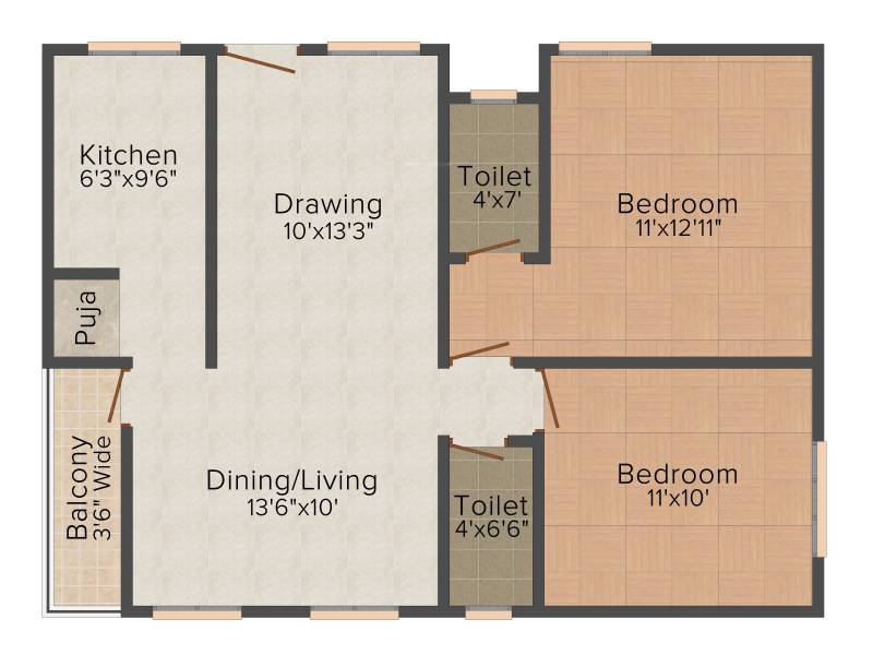 Spectra Metro Heights (2BHK+2T (1,073 sq ft) + Pooja Room 1073 sq ft)