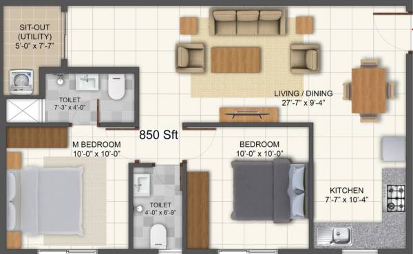 Ajagondanahalli Bhuvana Nivaath (2BHK+2T (850 sq ft) 850 sq ft)