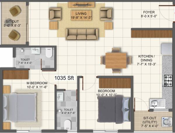 Ajagondanahalli Bhuvana Nivaath (2BHK+2T (1,035 sq ft) 1035 sq ft)