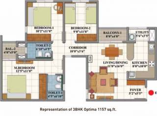 Shriram Divine City (3BHK+3T (1,157 sq ft) 1157 sq ft)