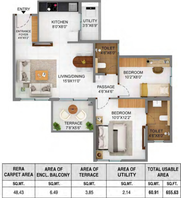Shapoorji Pallonji Joyville Hinjawadi (2BHK+2T (521.30 sq ft) 521.3 sq ft)