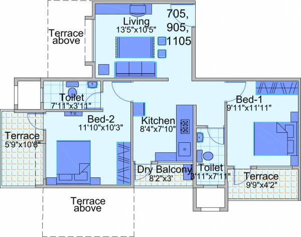 Bunty Mayur Kilbil Phase 2 D Wing (2BHK+2T (976 sq ft) 976 sq ft)