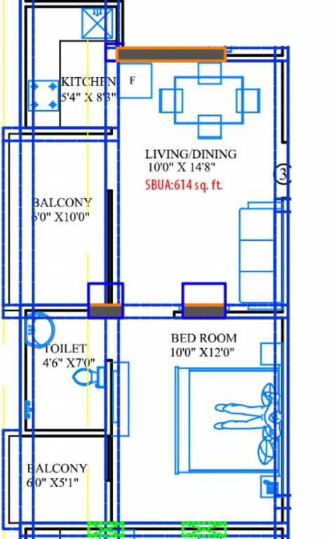 Veritas Azuro (1BHK+1T (614 sq ft) 614 sq ft)