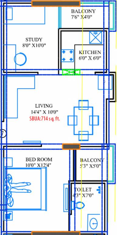 Veritas Azuro (1BHK+1T (714 sq ft) + Study Room 714 sq ft) Veritas Azuro (1BHK+1T (714 sq ft) + Study Room 714 sq ft)