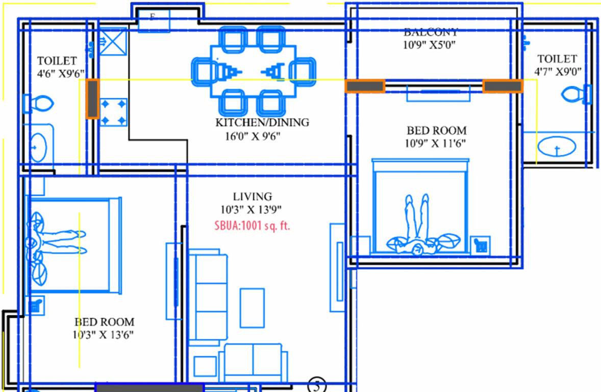 Veritas Azuro (2BHK+2T (1,001 sq ft) 1001 sq ft)