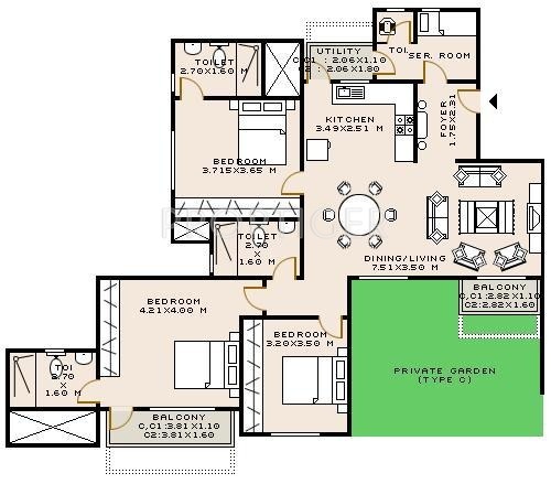 Sobha Dahlia (3BHK+4T (1,784 sq ft)   Servant Room 1784 sq ft)