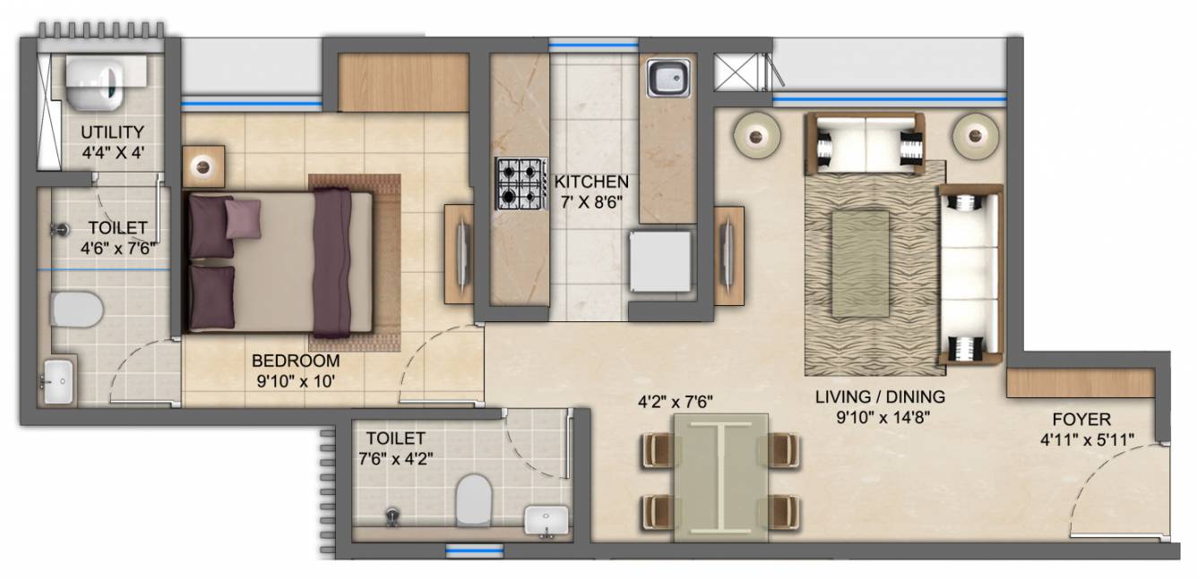Lodha Upper Thane (1BHK+1T (445 sq ft) 445 sq ft)