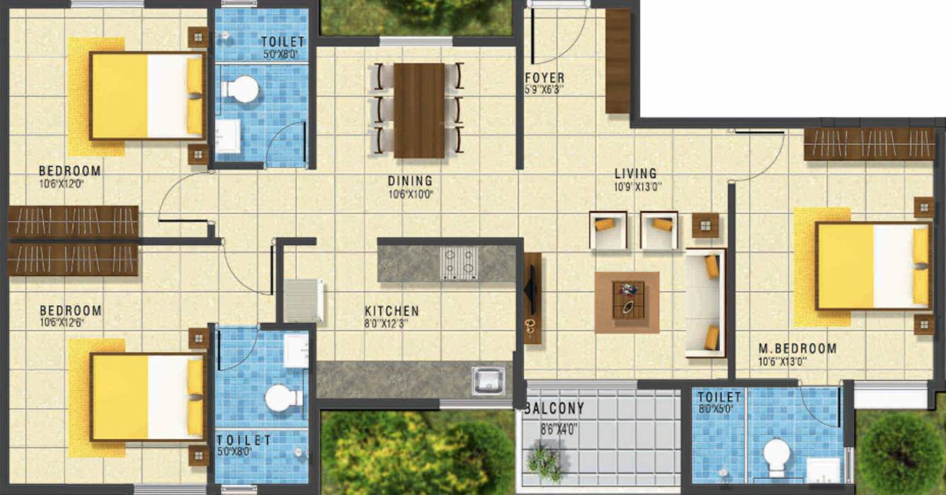GRC Subhiksha (3BHK+3T (1,320 sq ft) 1320 sq ft)