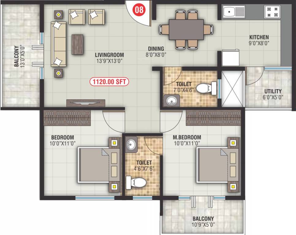 Sai Vrushabadri Towers (2BHK+2T (1,120 sq ft) 1120 sq ft)