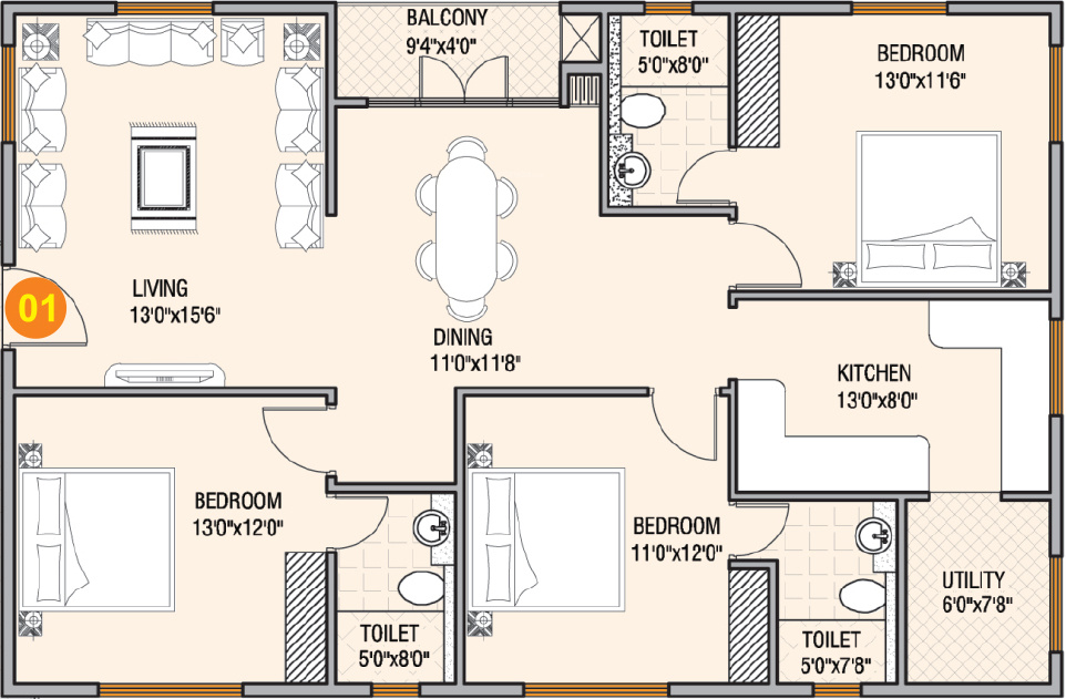RM Preethi Woods (3BHK+3T (1,540 sq ft) 1540 sq ft) RM Preethi Woods (3BHK+3T (1,540 sq ft) 1540 sq ft)