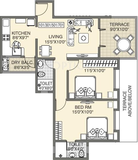 Shree Shree Ram Hill View (2BHK+2T (917 sq ft) 917 sq ft)