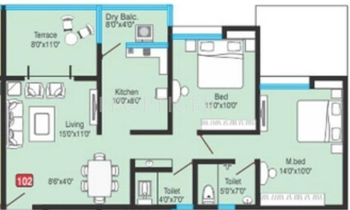 Bhandari Greenfield (2BHK+2T (1,058 sq ft) 1058 sq ft)