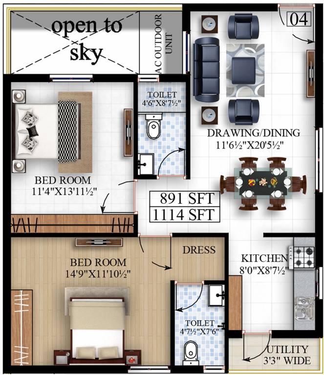 Splendeur Shweta Shubham (2BHK+2T (1,114 sq ft) 1114 sq ft)