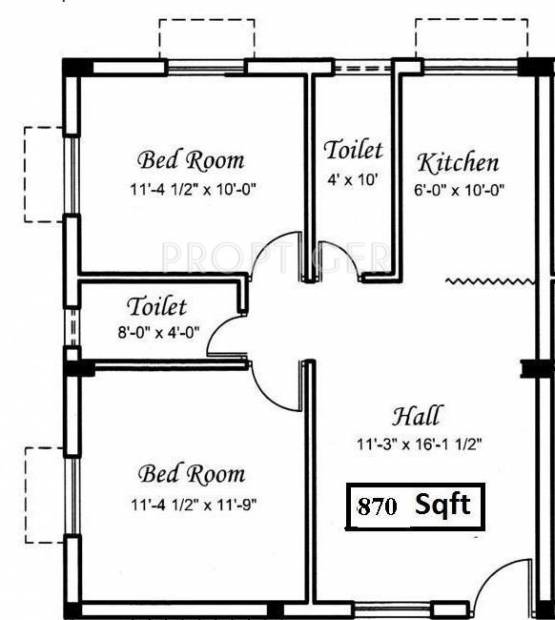 Square Lake view apartment (2BHK+2T (870 sq ft) 870 sq ft)