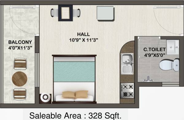 Sowparnika Indraprastha (1BHK+1T (328 sq ft) 328 sq ft)