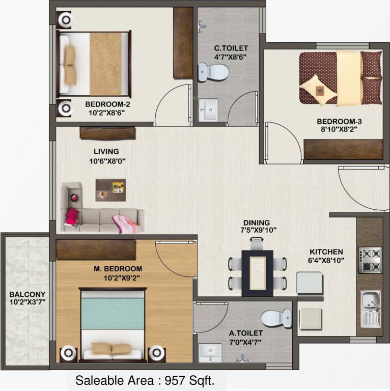 Sowparnika Indraprastha (3BHK+2T (957 sq ft) 957 sq ft) Sowparnika Indraprastha (3BHK+2T (957 sq ft) 957 sq ft)
