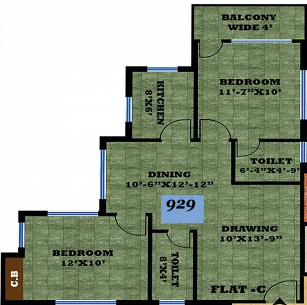 Unique Ashiyana Residency (2BHK+2T (929 sq ft) 929 sq ft)