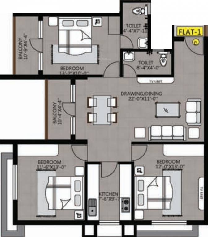 Evos Mahaveer Enclave (3BHK+2T (1,109.30 sq ft) 1109.3 sq ft)