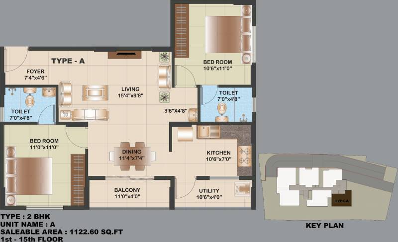 Sowparnika Elania (2BHK+2T (1,122.60 sq ft) 1122.6 sq ft)