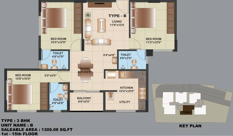 Sowparnika Elania (3BHK+3T (1,306.08 sq ft) 1306.08 sq ft)