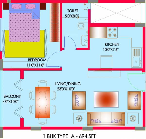 New India Tanzanite (1BHK+1T (694 sq ft) 694 sq ft)