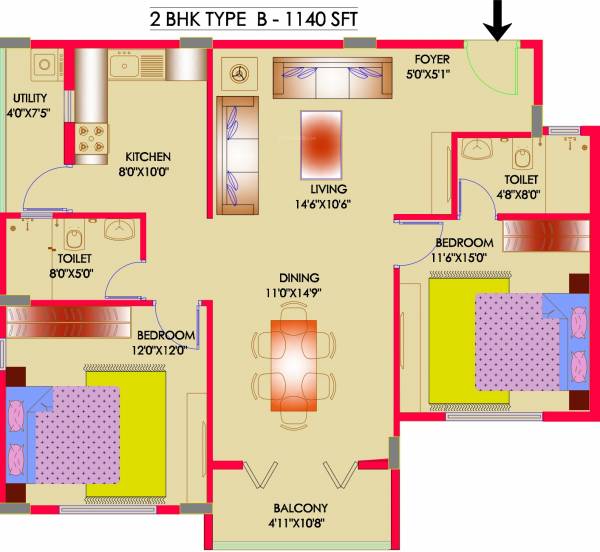 New India Tanzanite (2BHK+2T (1,140 sq ft) 1140 sq ft)