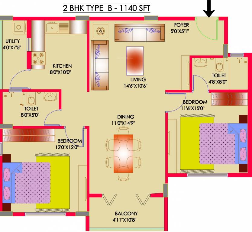 New India Tanzanite (2BHK+2T (1,140 sq ft) 1140 sq ft)