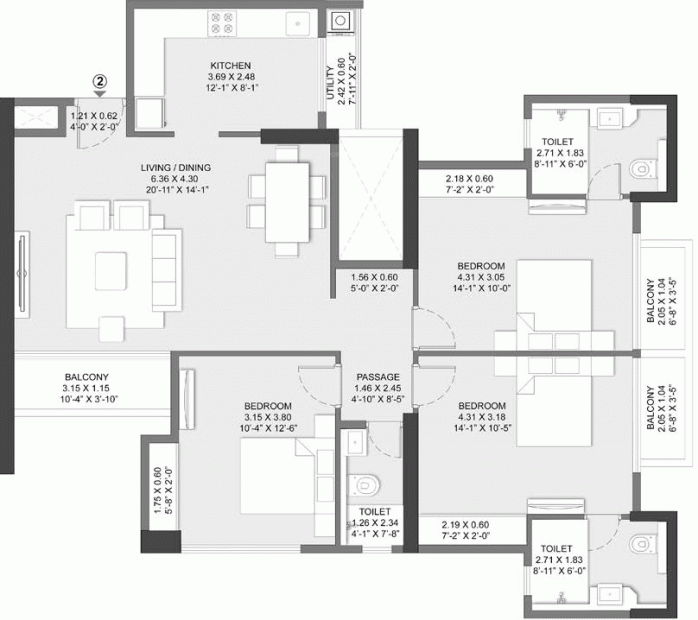 Godrej Alive (3BHK+3T (1,074.24 sq ft) 1074.24 sq ft)